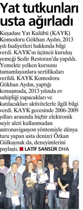 KAYK 3. Yıl Aile Yemeği ve Sertifika Töreni - Basında 04.01.2013